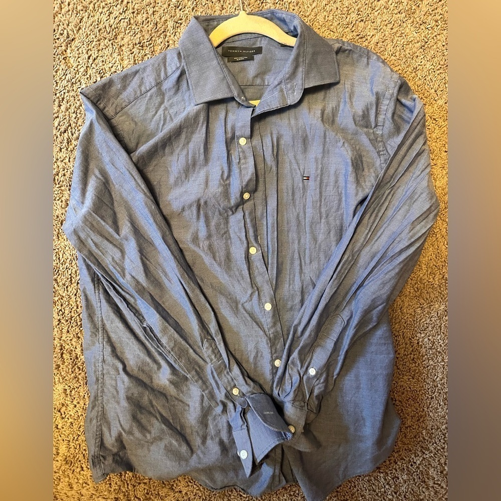 Tommy Hilfiger blue button-up shirt